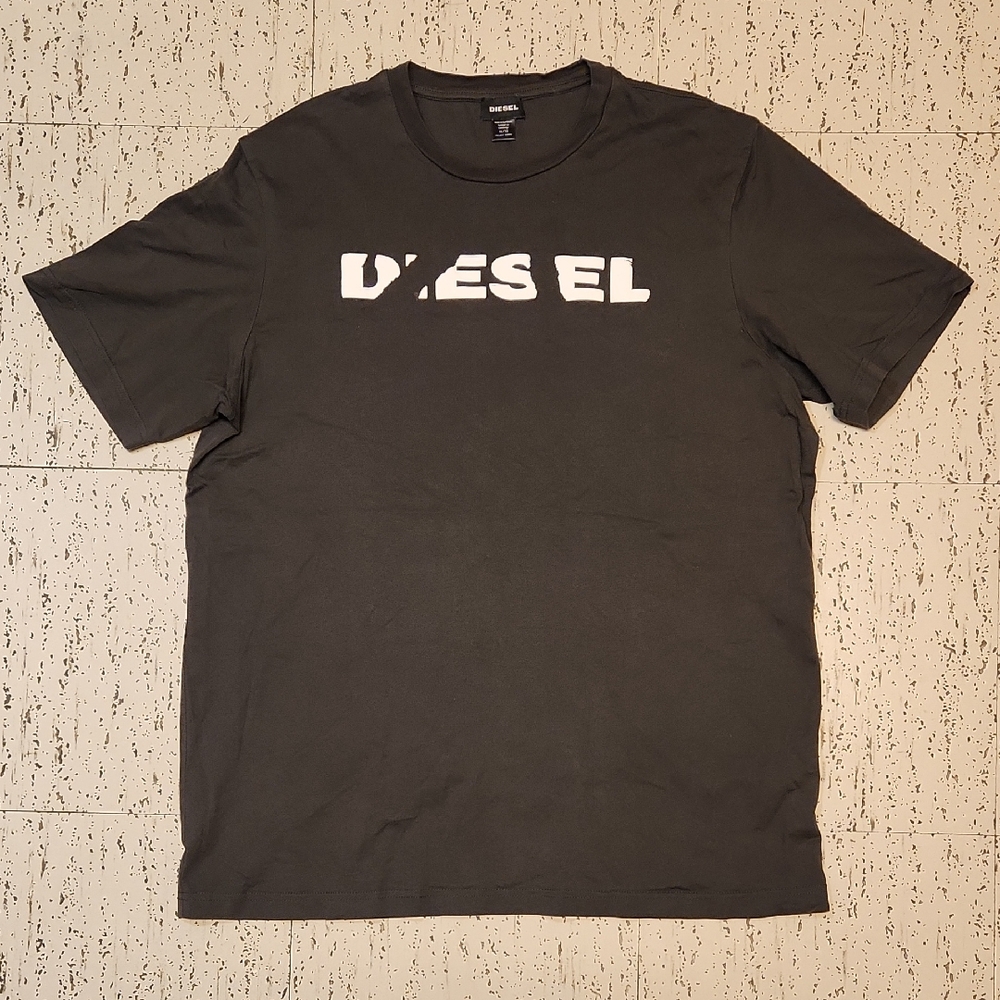 Deisel Black Broken Spellout Logo Crewneck T-Shirt